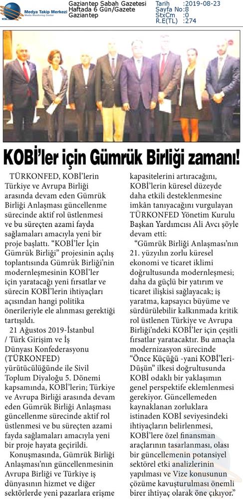 KOBİ'ler Icin Gumruk Birligi Medya Yansimalari 22 Agustos 2019 - 16