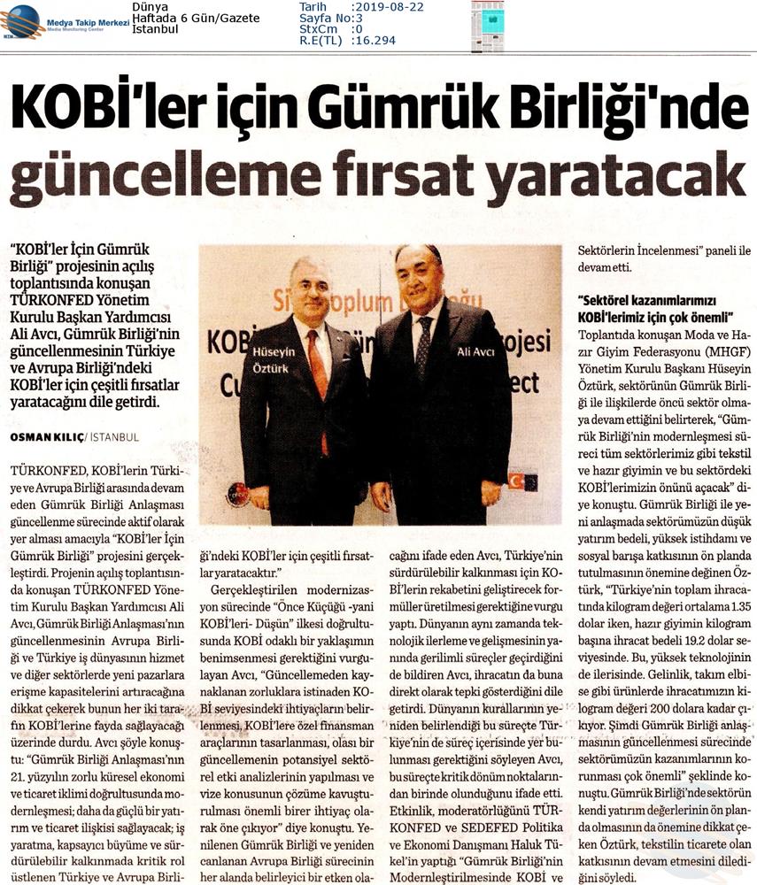 KOBİ'ler Icin Gumruk Birligi Medya Yansimalari 22 Agustos 2019 - 18