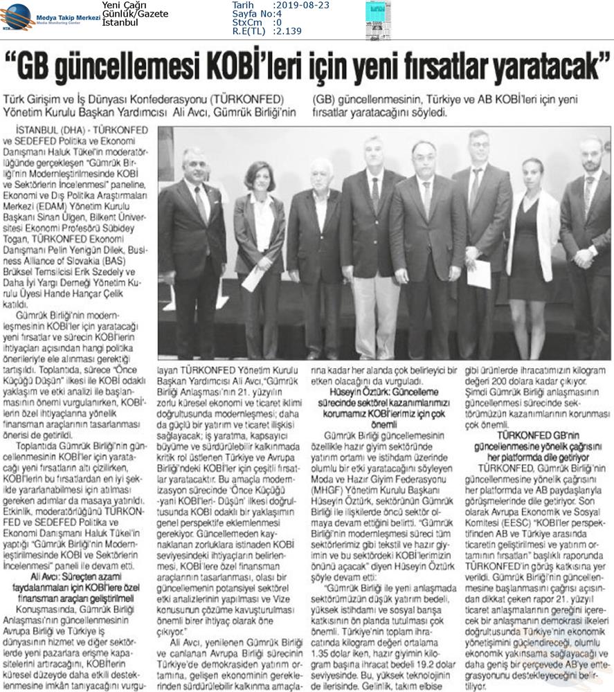 KOBİ'ler Icin Gumruk Birligi Medya Yansimalari 22 Agustos 2019 - 20