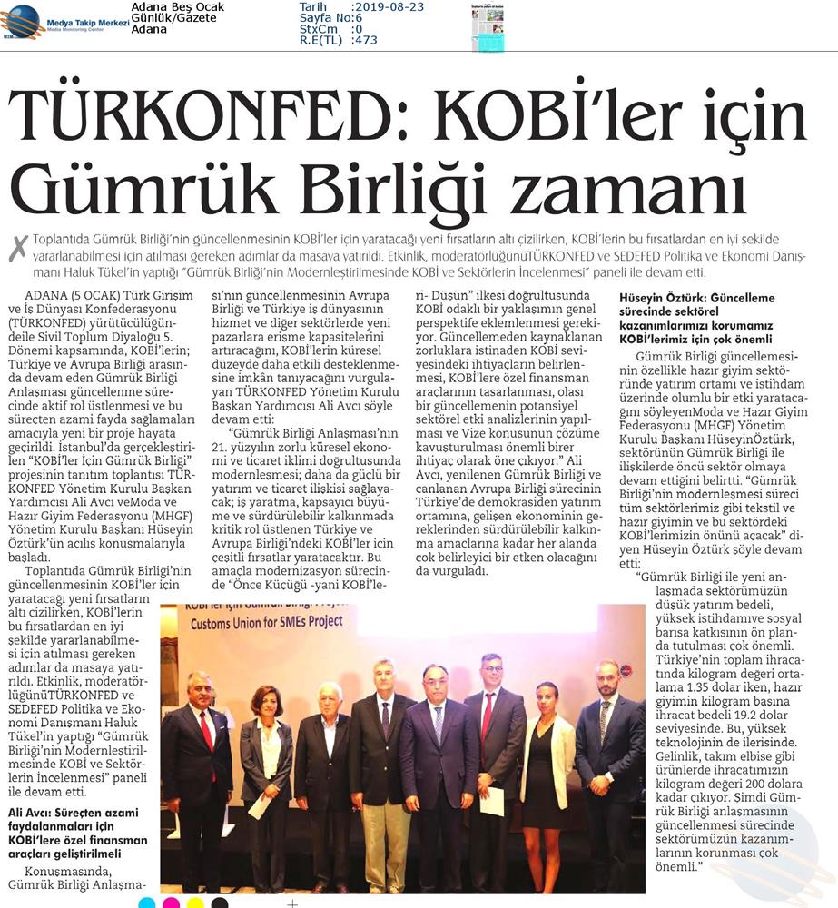 KOBİ'ler Icin Gumruk Birligi Medya Yansimalari 22 Agustos 2019 - 24