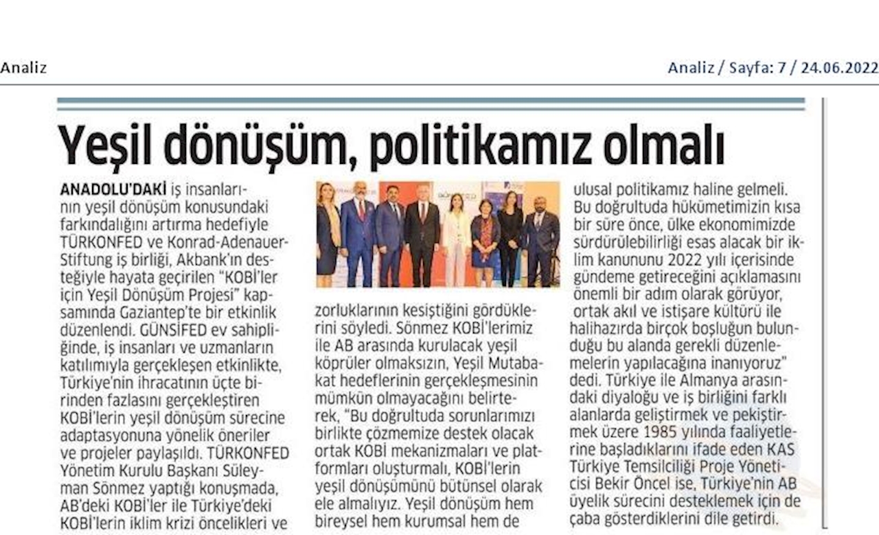 KOBİ'ler Icin Yesil Dönüşüm Projesi 23 Haziran 2022 Gaziantep - 1