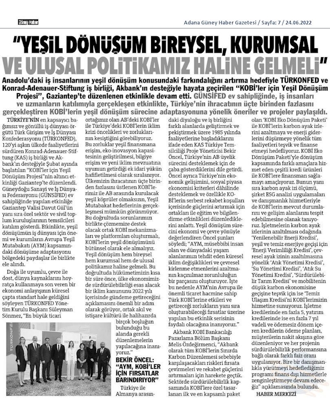KOBİ'ler Icin Yesil Dönüşüm Projesi 23 Haziran 2022 Gaziantep - 4