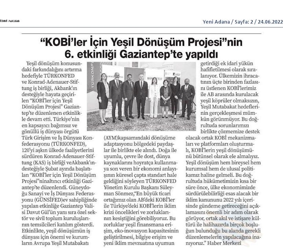 KOBİ'ler Icin Yesil Dönüşüm Projesi 23 Haziran 2022 Gaziantep - 8