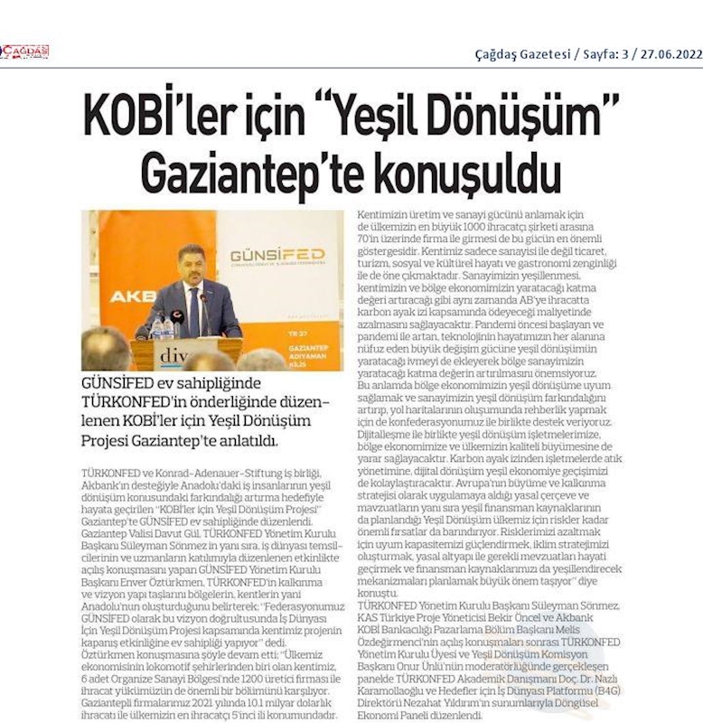 KOBİ'ler Icin Yesil Dönüşüm Projesi 23 Haziran 2022 Gaziantep - 15