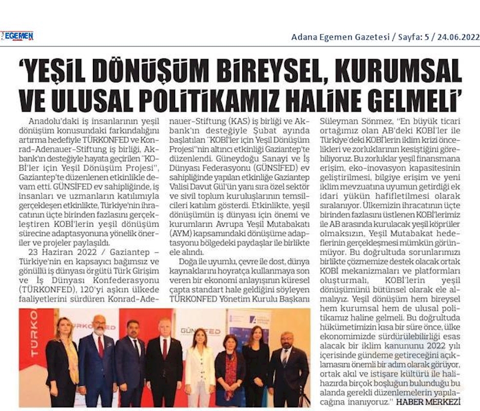 KOBİ'ler Icin Yesil Dönüşüm Projesi 23 Haziran 2022 Gaziantep - 16