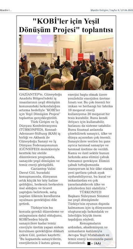 KOBİ'ler Icin Yesil Dönüşüm Projesi 23 Haziran 2022 Gaziantep - 17