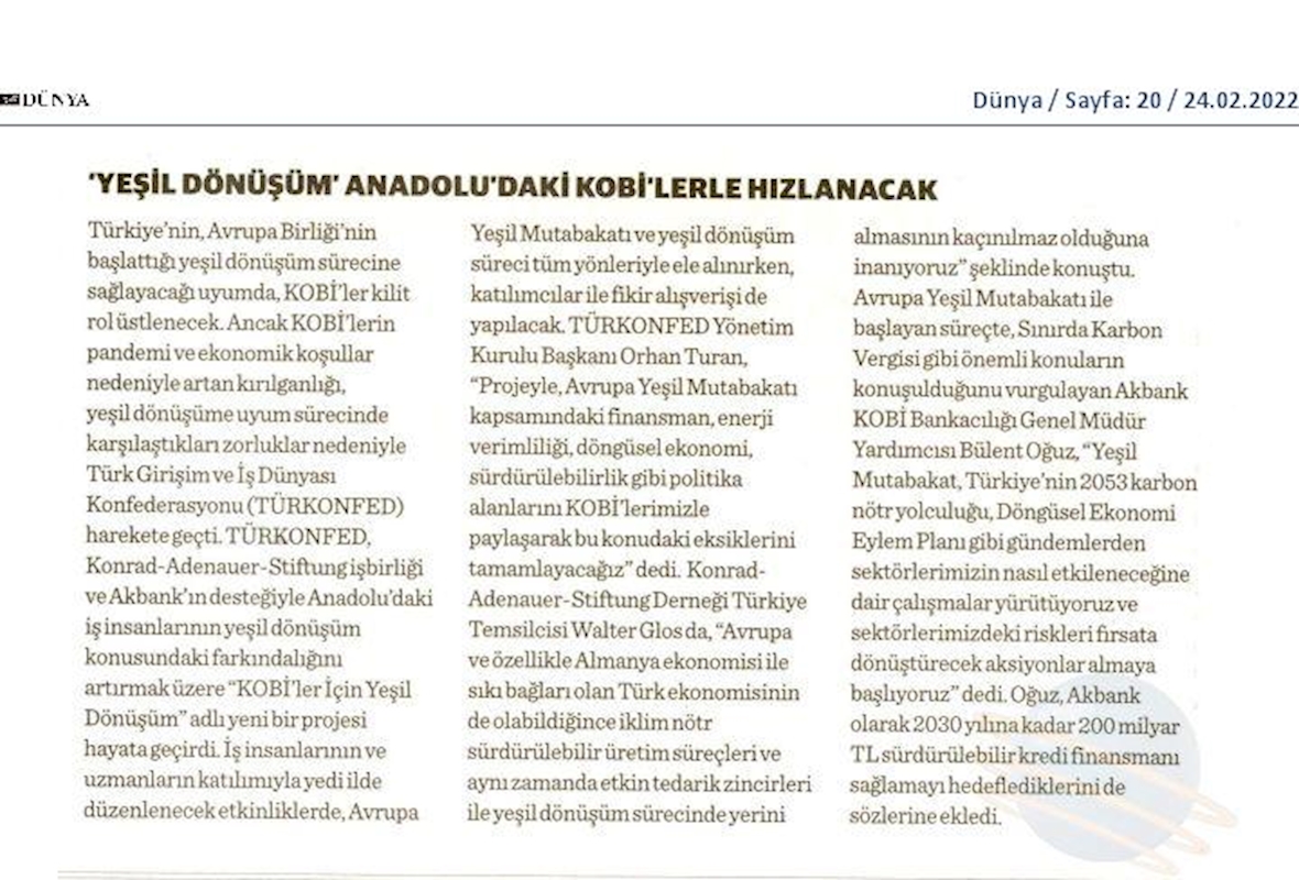 KOBİ'ler Icin Yesil Dönüşüm Projesi 24 Subat 2022 - 3