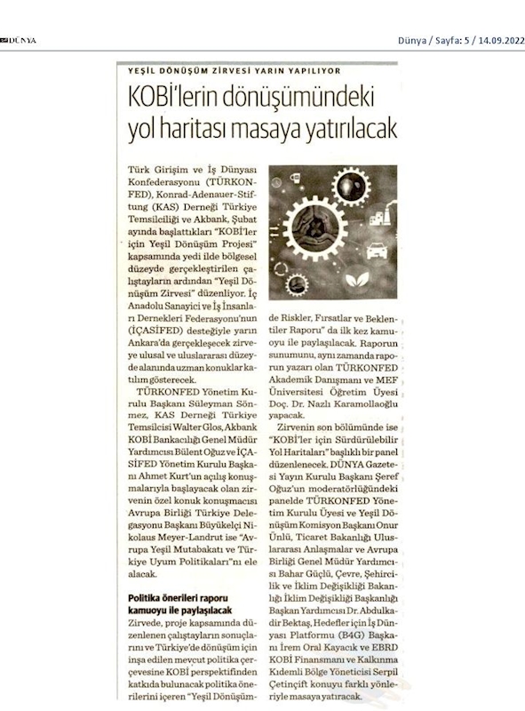 KOBİ'ler Icin Yesil Dönüşüm Projesi Yesil Dönüşüm Zirvesi 15 Eylul 2022 Ankara - 21