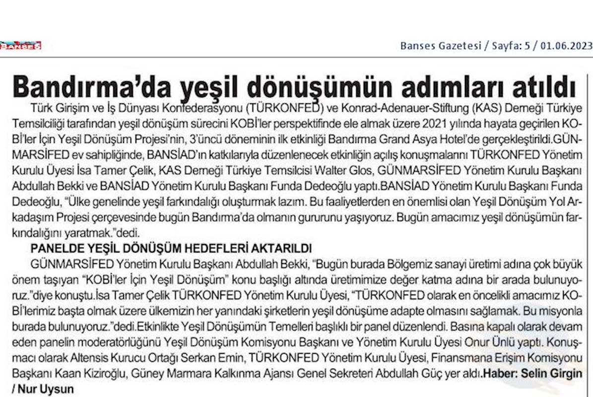 KOBİ'ler Icin Yesil Dönüşüm Yol Arkadasim Etkinligi 31 Mayis 2023 Bandirma - 18