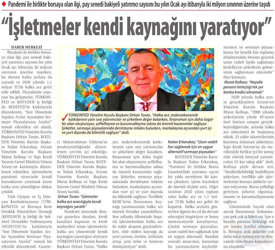 Son Donemde Yapilan Halka Arzlar Acisindan Sermaye Piyasalarinin Analizi Webinari Basin Yansimalari 11 Subat 2021 - 9