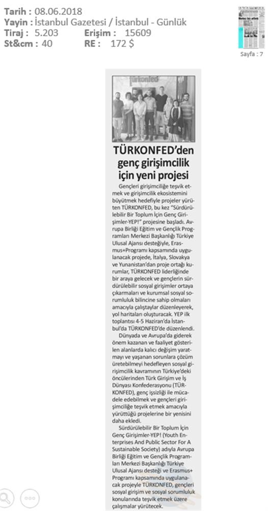Surdurulebilir Bir Toplum Icin Genc Girişimciler Yep Projesi Basin Yansimalari 8 Haziran 2018 Istanbul - 4