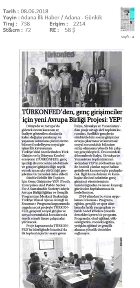 Surdurulebilir Bir Toplum Icin Genc Girişimciler Yep Projesi Basin Yansimalari 8 Haziran 2018 Istanbul - 7