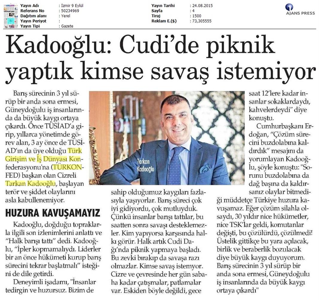 Tarkan Kadooğlu Bugun Gazetesi Roportaji - 2