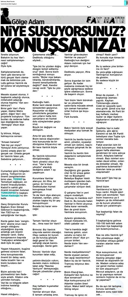 Tarkan Kadooğlu Dogu Ve Guneydogu Yatirim Cagrisi Medya Yansimalari 2 3 Subat 2018 Mardin Van - 4