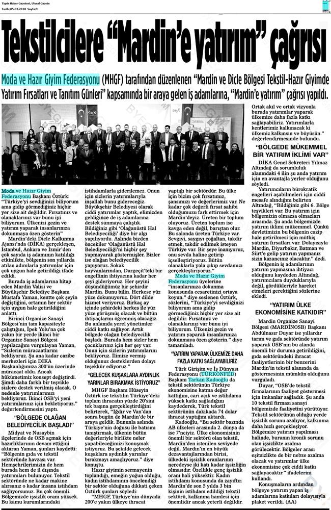 Tarkan Kadooğlu Dogu Ve Guneydogu Yatirim Cagrisi Medya Yansimalari 2 3 Subat 2018 Mardin Van - 6
