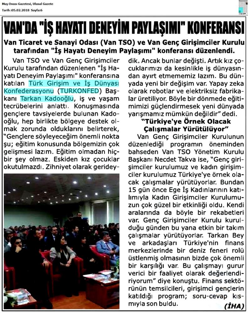 Tarkan Kadooğlu Dogu Ve Guneydogu Yatirim Cagrisi Medya Yansimalari 2 3 Subat 2018 Mardin Van - 7