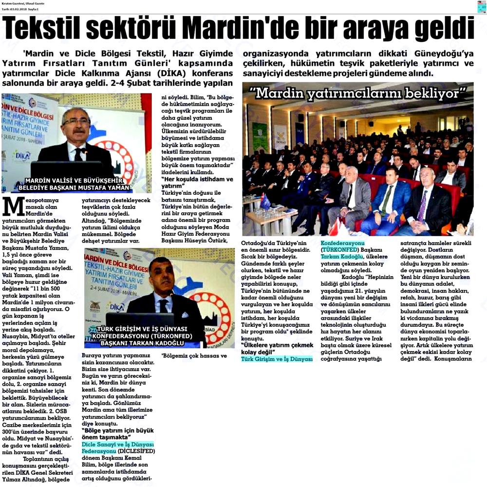 Tarkan Kadooğlu Dogu Ve Guneydogu Yatirim Cagrisi Medya Yansimalari 2 3 Subat 2018 Mardin Van - 8
