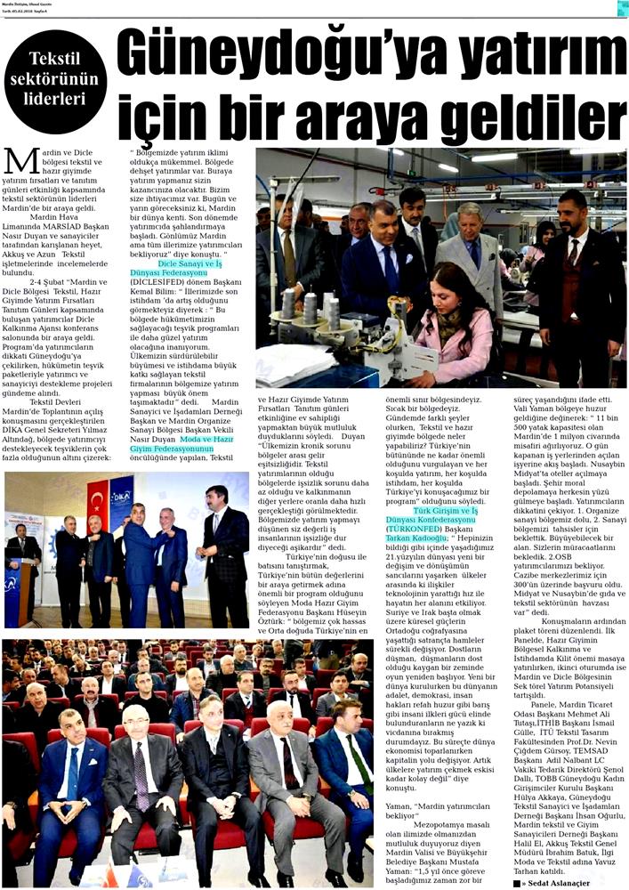 Tarkan Kadooğlu Dogu Ve Guneydogu Yatirim Cagrisi Medya Yansimalari 2 3 Subat 2018 Mardin Van - 9