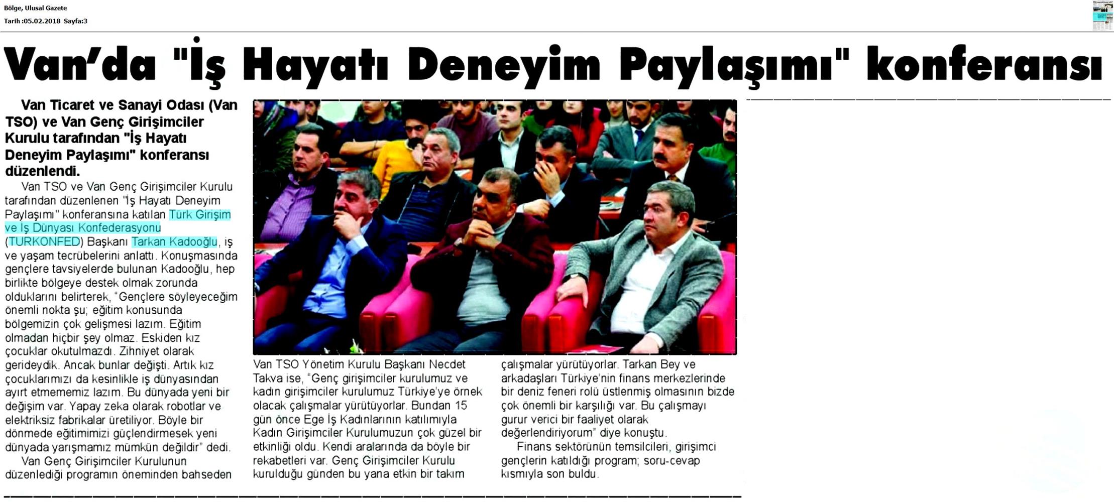 Tarkan Kadooğlu Dogu Ve Guneydogu Yatirim Cagrisi Medya Yansimalari 2 3 Subat 2018 Mardin Van - 11