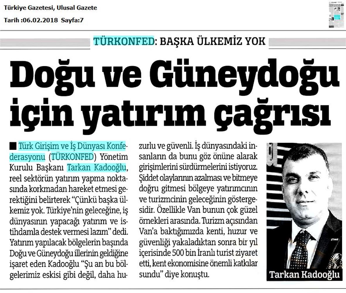 Tarkan Kadooğlu Dogu Ve Guneydogu Yatirim Cagrisi Medya Yansimalari 2 3 Subat 2018 Mardin Van - 14