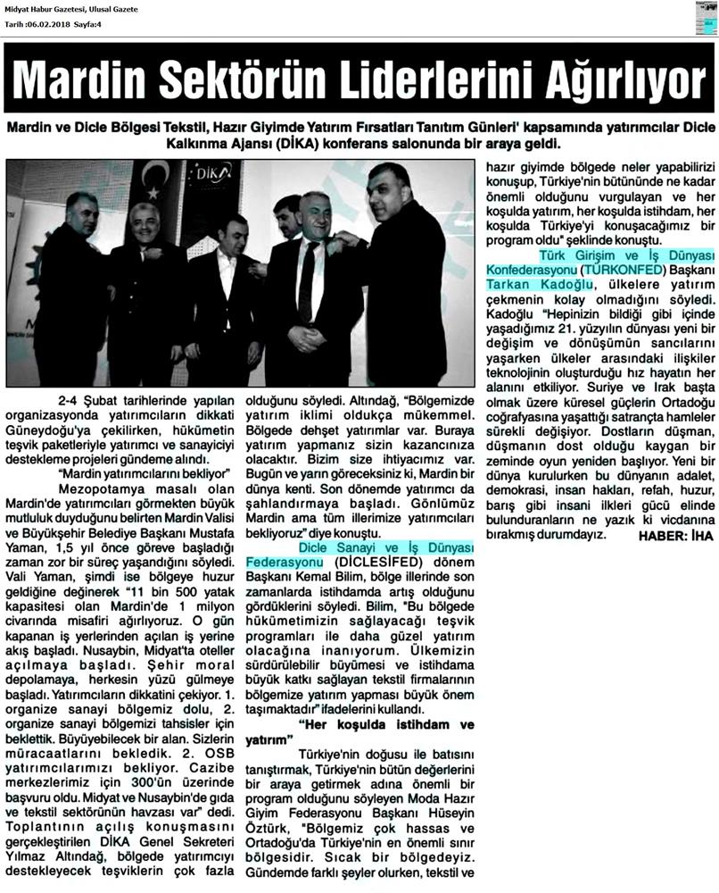 Tarkan Kadooğlu Dogu Ve Guneydogu Yatirim Cagrisi Medya Yansimalari 2 3 Subat 2018 Mardin Van - 15