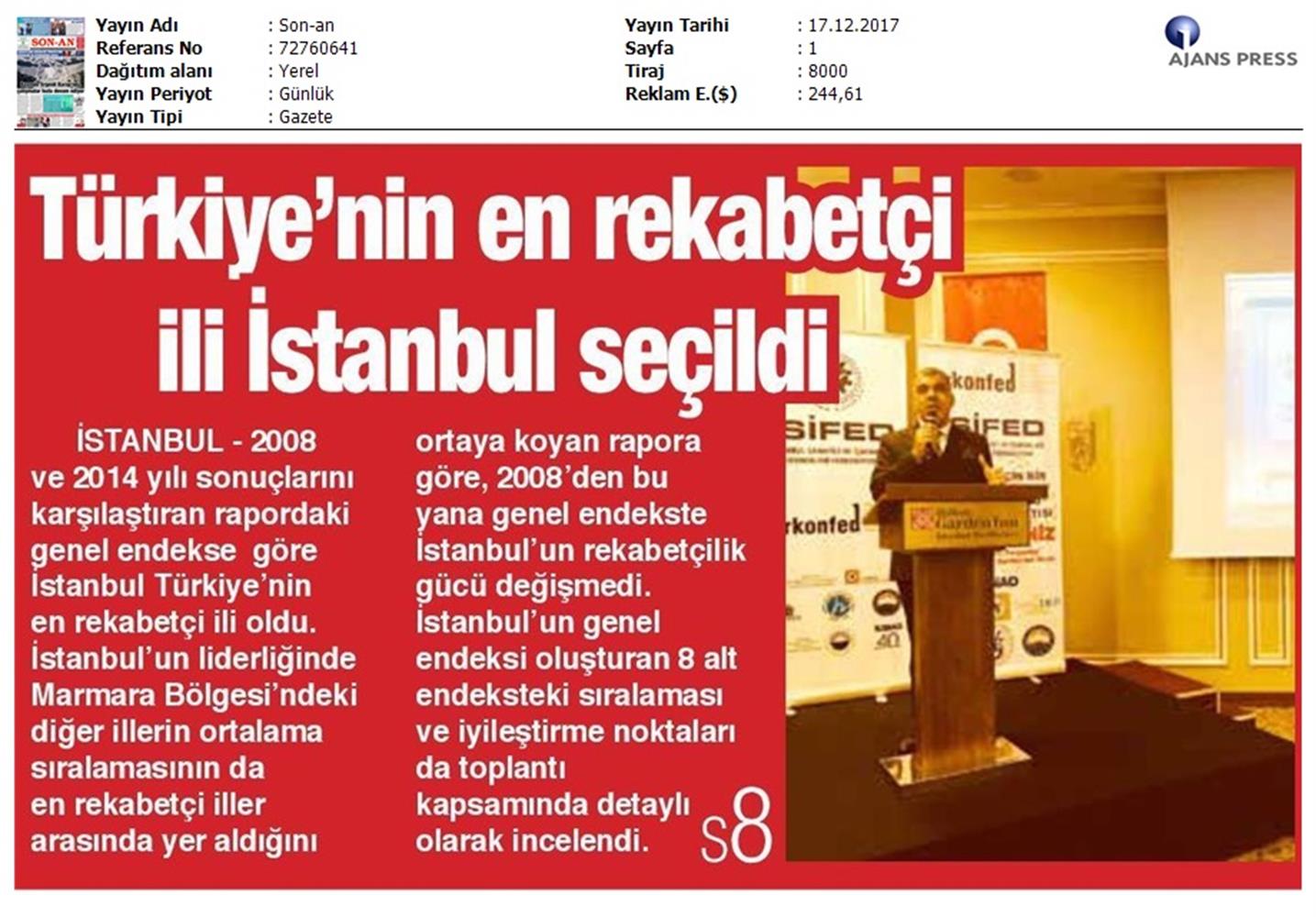 TÜRKONFED Isifed Rekabet Endeksi Tanitim Toplantısı Medya Yansimalari 14 Aralik 2017 Istanbul - 2
