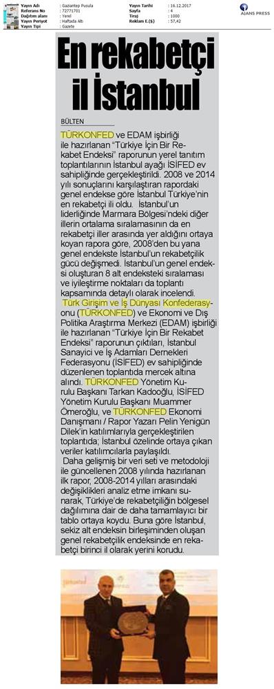 TÜRKONFED Isifed Rekabet Endeksi Tanitim Toplantısı Medya Yansimalari 14 Aralik 2017 Istanbul - 3