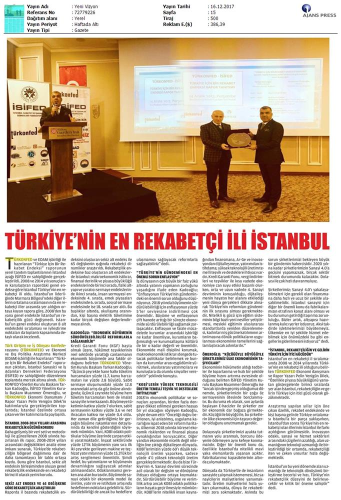TÜRKONFED Isifed Rekabet Endeksi Tanitim Toplantısı Medya Yansimalari 14 Aralik 2017 Istanbul - 5