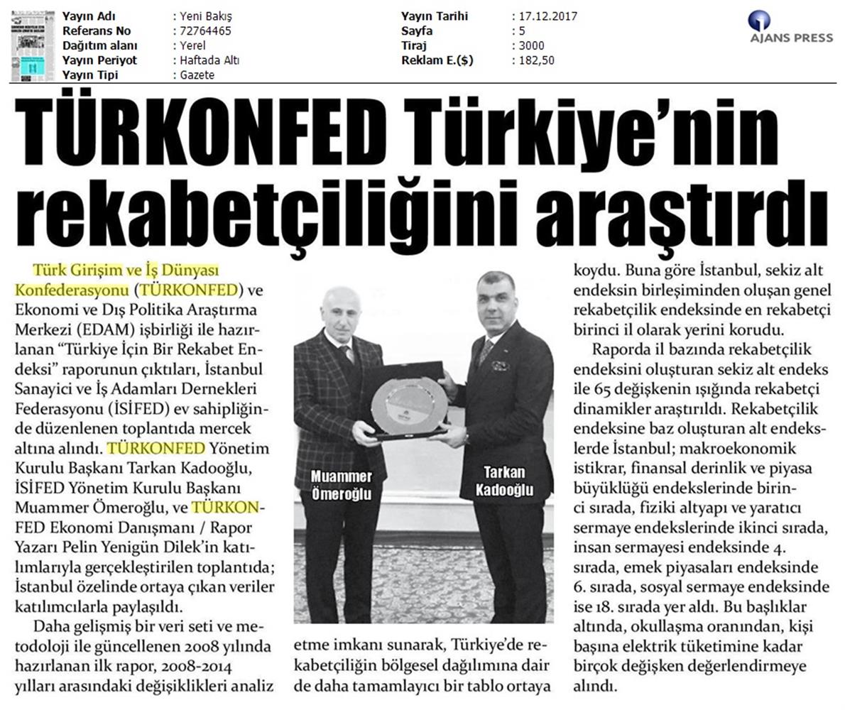 TÜRKONFED Isifed Rekabet Endeksi Tanitim Toplantısı Medya Yansimalari 14 Aralik 2017 Istanbul - 7