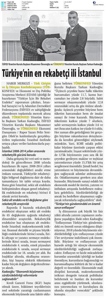 TÜRKONFED Isifed Rekabet Endeksi Tanitim Toplantısı Medya Yansimalari 14 Aralik 2017 Istanbul - 8