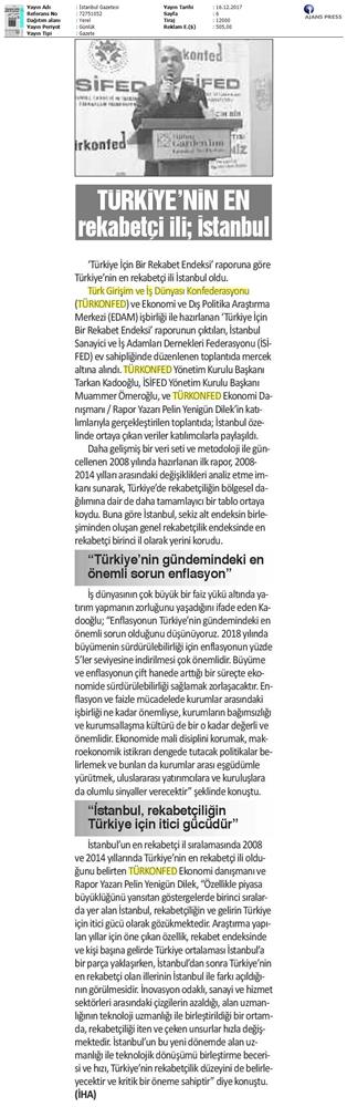TÜRKONFED Isifed Rekabet Endeksi Tanitim Toplantısı Medya Yansimalari 14 Aralik 2017 Istanbul - 12