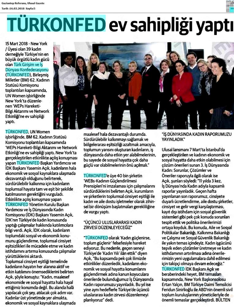 TÜRKONFED Un Women Weps Hareketi Bilgi Aktarimi Ve Network Etkinligi Medya Yansimalari 14 Mart 2018 New York - 2