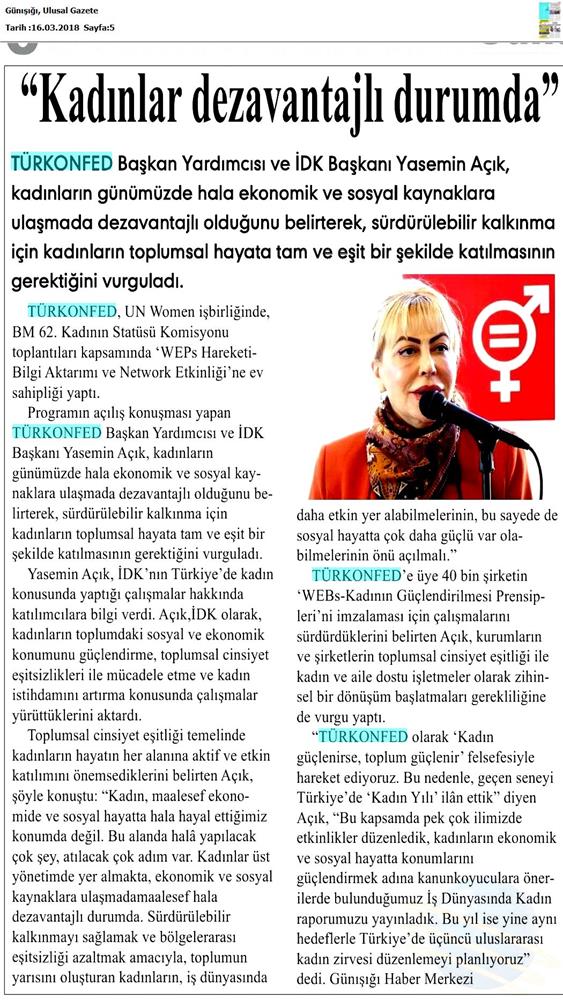 TÜRKONFED Un Women Weps Hareketi Bilgi Aktarimi Ve Network Etkinligi Medya Yansimalari 14 Mart 2018 New York - 5