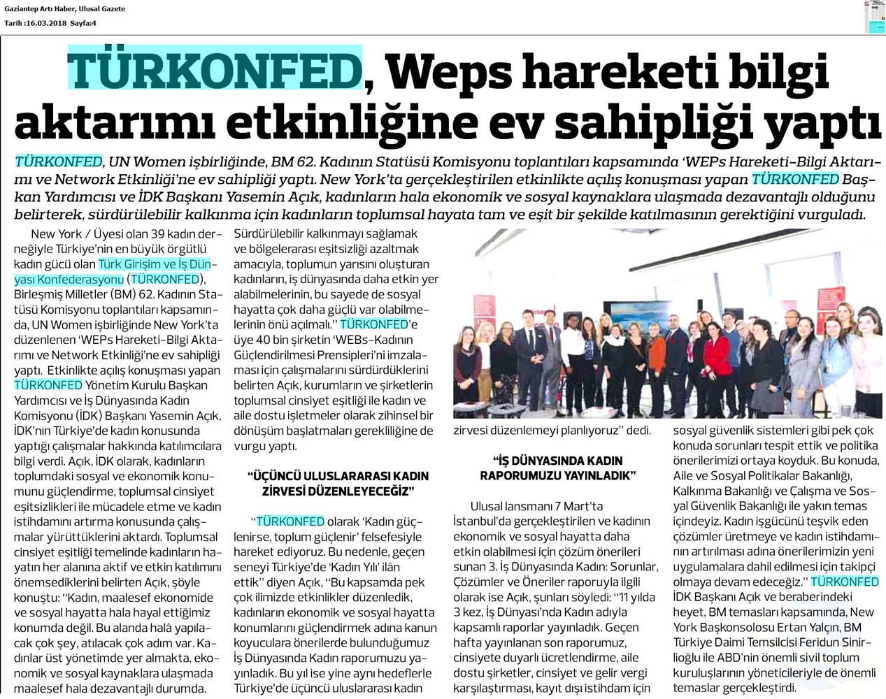 TÜRKONFED Un Women Weps Hareketi Bilgi Aktarimi Ve Network Etkinligi Medya Yansimalari 14 Mart 2018 New York - 7