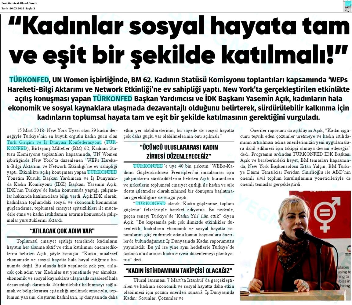TÜRKONFED Un Women Weps Hareketi Bilgi Aktarimi Ve Network Etkinligi Medya Yansimalari 14 Mart 2018 New York - 10
