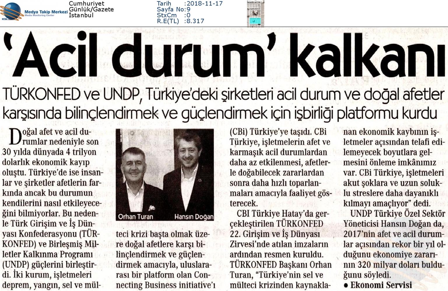 TÜRKONFED Undp Connecting Business Initiative CBI Platformu İşbirliği 16 Kasim 2018 - 2