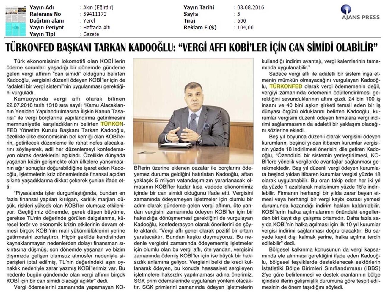 TÜRKONFED Vergi Affi Meselesi 3 Agustos 2016 - 1