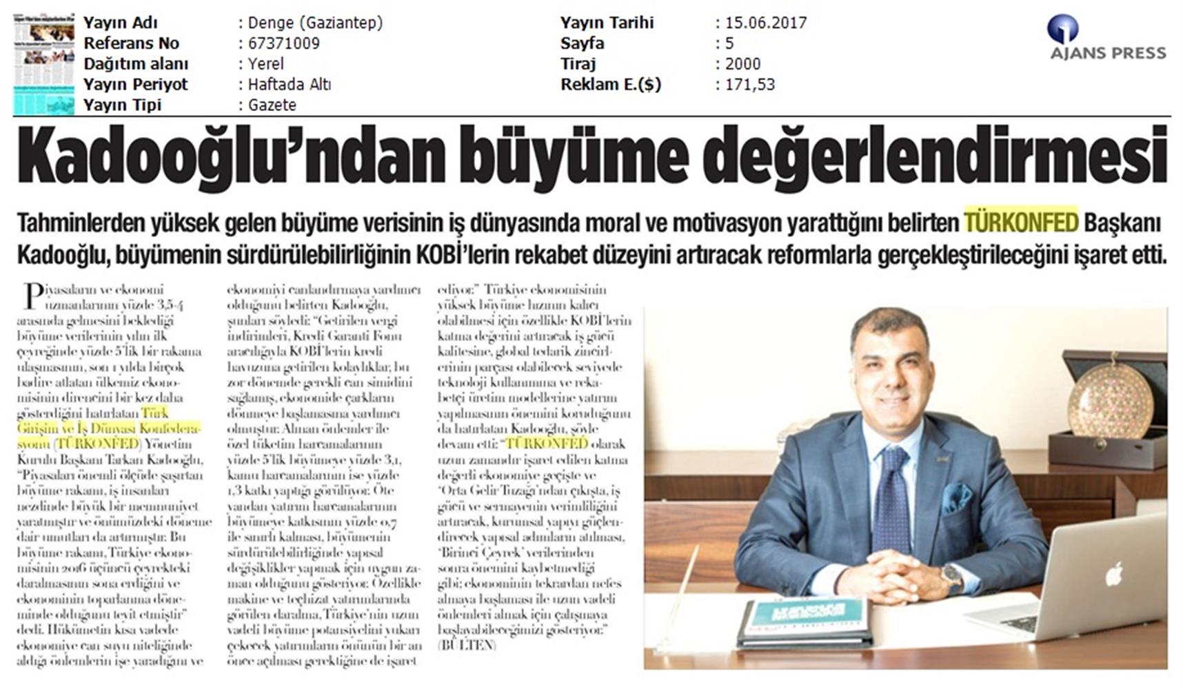 TÜRKONFED 1 Ceyrek Buyume Verisi Basin Bulteni Medya Yansimasi 15 Haziran 2017 - 2
