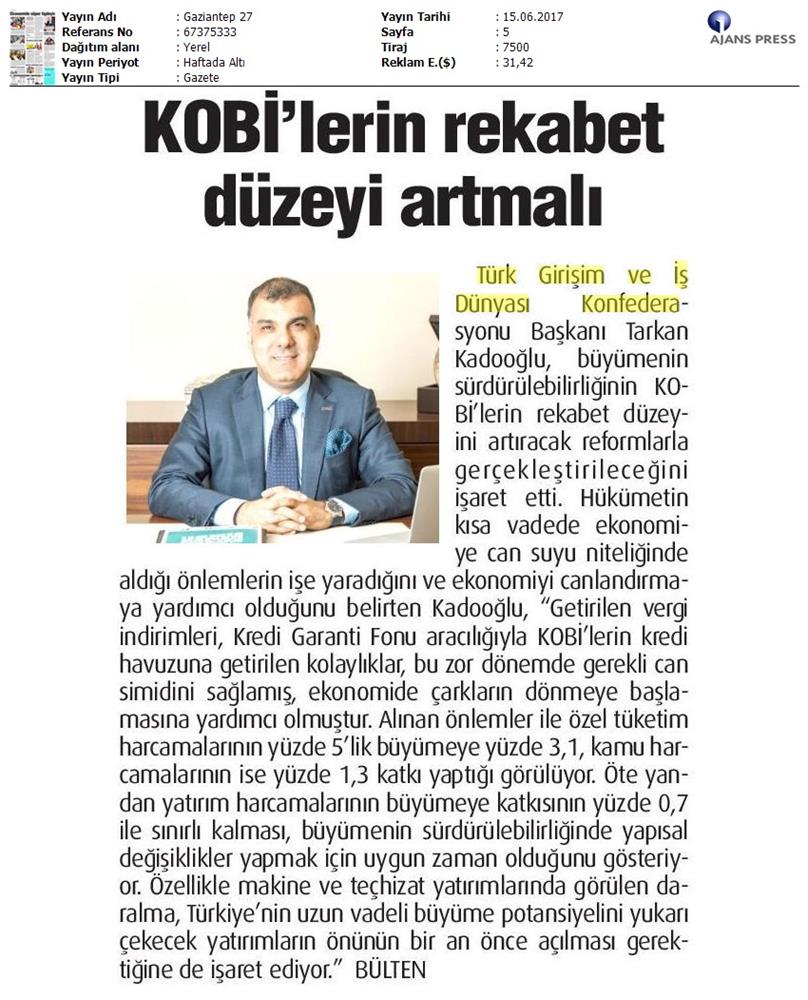 TÜRKONFED 1 Ceyrek Buyume Verisi Basin Bulteni Medya Yansimasi 15 Haziran 2017 - 12
