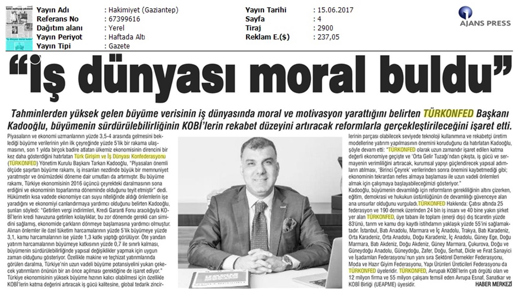 TÜRKONFED 1 Ceyrek Buyume Verisi Basin Bulteni Medya Yansimasi 15 Haziran 2017 - 13