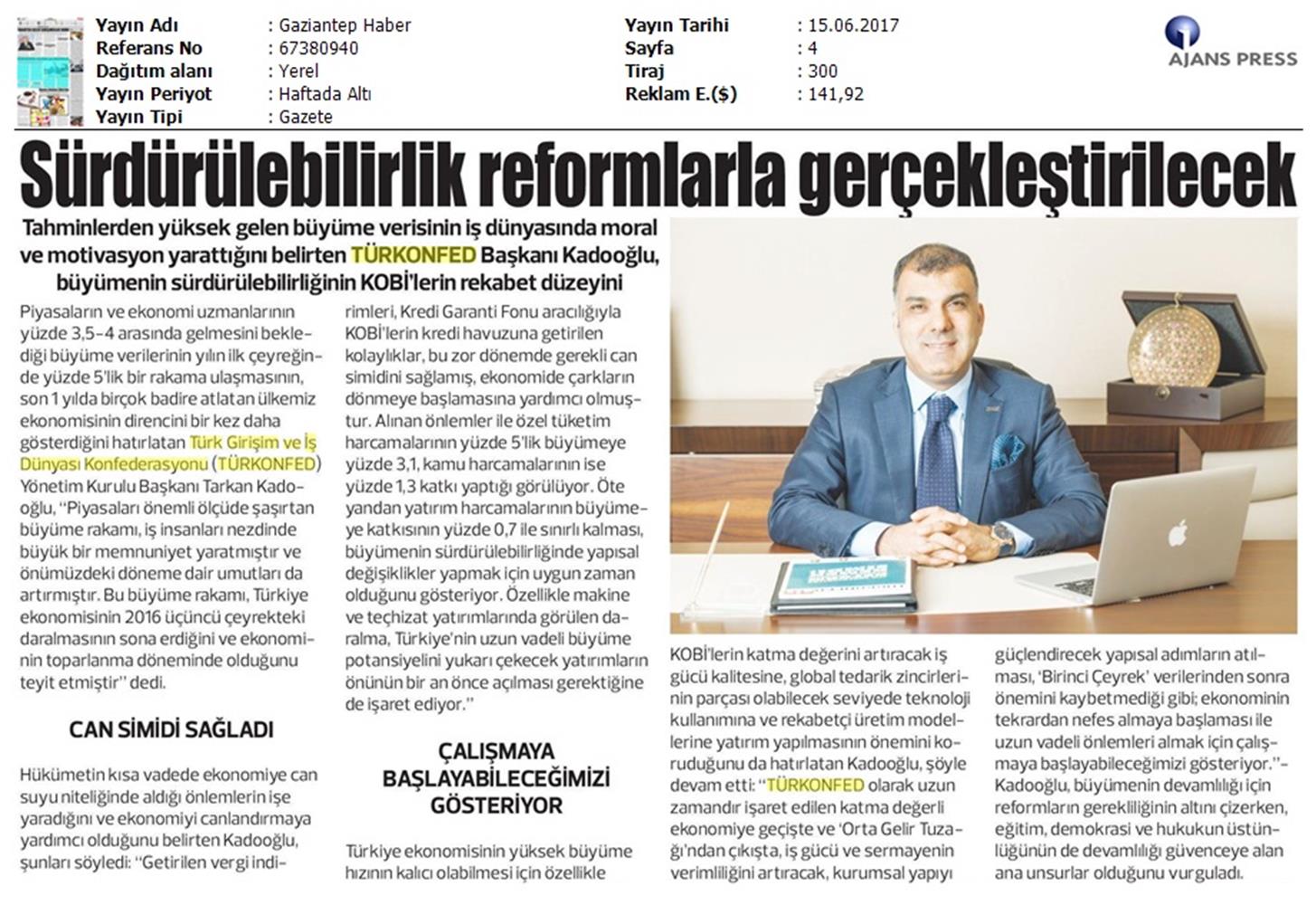 TÜRKONFED 1 Ceyrek Buyume Verisi Basin Bulteni Medya Yansimasi 15 Haziran 2017 - 19