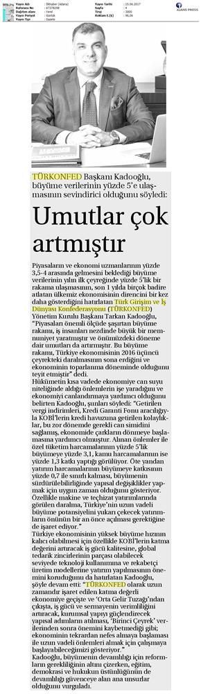 TÜRKONFED 1 Ceyrek Buyume Verisi Basin Bulteni Medya Yansimasi 15 Haziran 2017 - 25