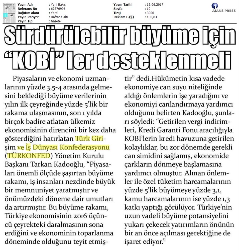 TÜRKONFED 1 Ceyrek Buyume Verisi Basin Bulteni Medya Yansimasi 15 Haziran 2017 - 27