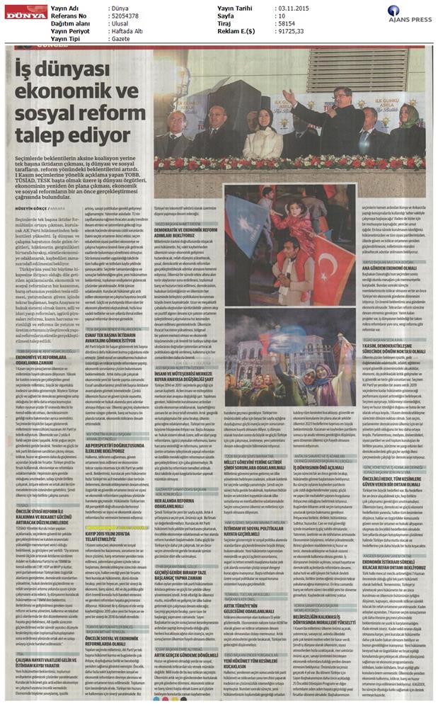 TÜRKONFED 1 Kasim Secimleri Aciklamasi Ulusal Gazetelerde Yansimalar - 2