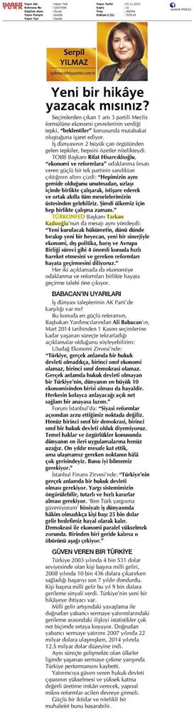 TÜRKONFED 1 Kasim Secimleri Aciklamasi Ulusal Gazetelerde Yansimalar - 3
