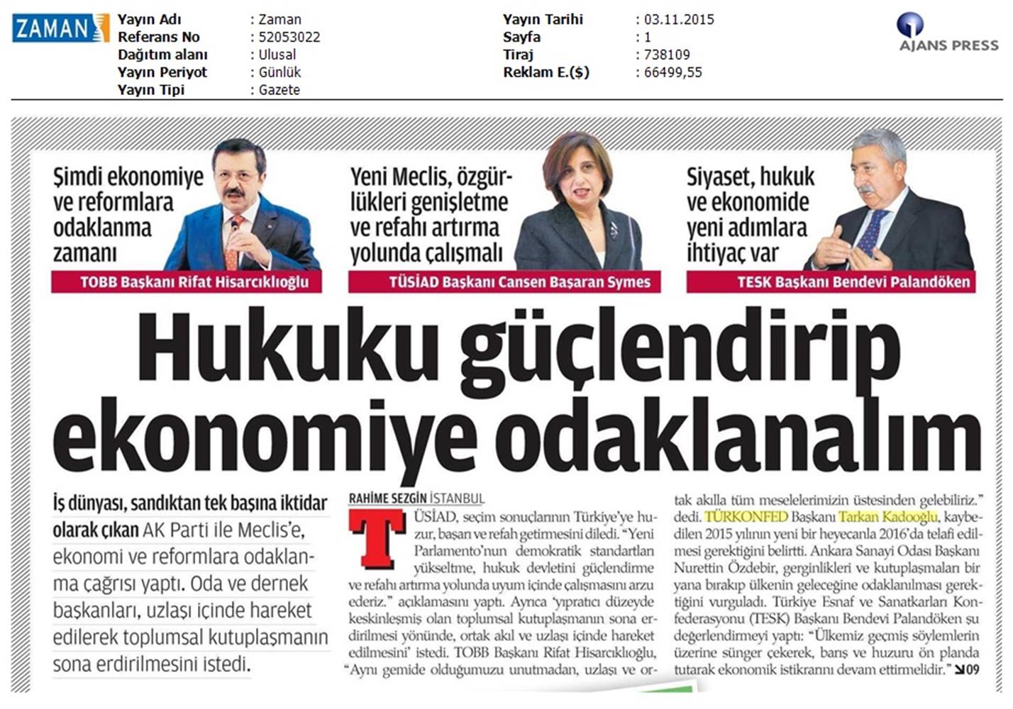 TÜRKONFED 1 Kasim Secimleri Aciklamasi Ulusal Gazetelerde Yansimalar - 8