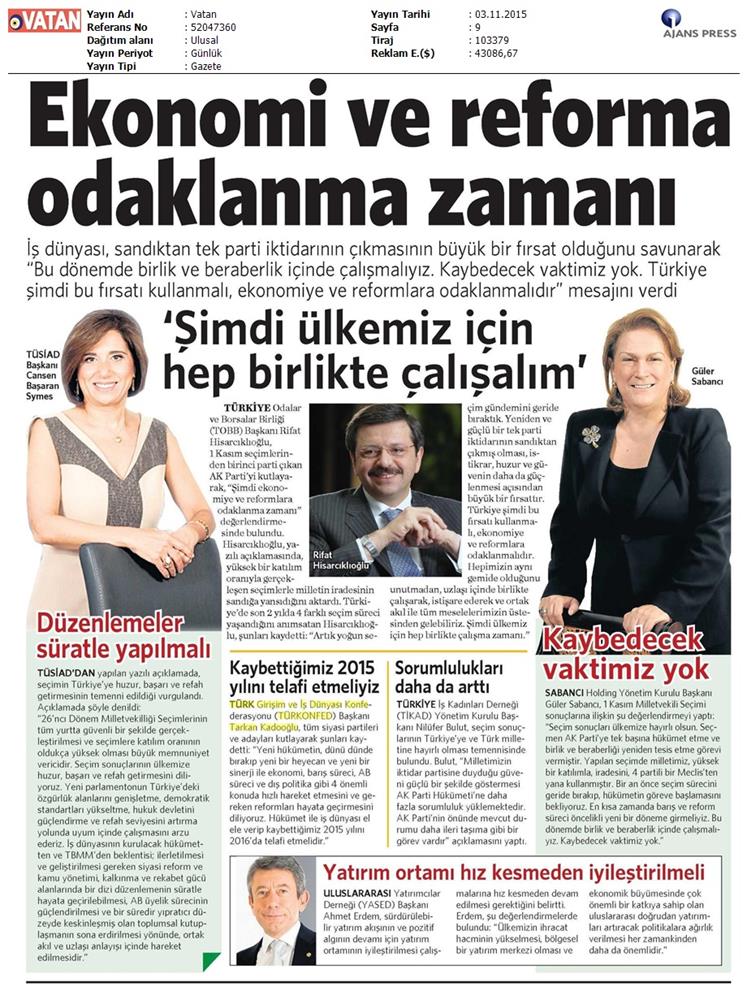 TÜRKONFED 1 Kasim Secimleri Aciklamasi Ulusal Gazetelerde Yansimalar - 18