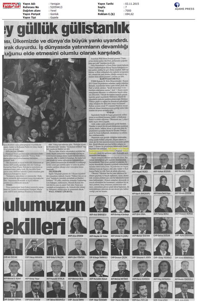 TÜRKONFED 1 Kasim Secimleri Aciklamasi Yerel Gazetelerde Yansimalar - 1