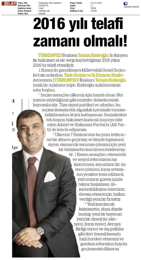 TÜRKONFED 1 Kasim Secimleri Aciklamasi Yerel Gazetelerde Yansimalar - 4