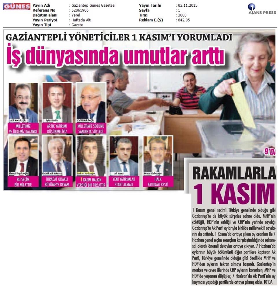 TÜRKONFED 1 Kasim Secimleri Aciklamasi Yerel Gazetelerde Yansimalar - 5